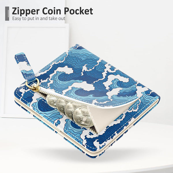 Nipichsha Womens Wallet, Small Slim RFID Credit Card Holder Wallet for Women, Leather Compact Bifold Purse with Zipper Coin Pocket, Cute Ladies