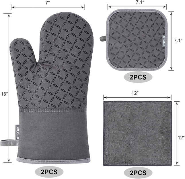 KEGOUU Oven Mitts and Pot Holders 6pcs Set, Kitchen Oven Glove High Heat Resistant 500 Degree Extra Long Oven Mitts and 