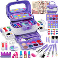 Hollyhi 58 Pcs Kids Makeup Kit for Girl, Princess Toys Real Washable Cosmetic Set with Mirror, Kids Makeup Sets for Girls, Play Make up Birthday