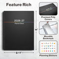 Dunwell Large Planner 2025-2026 Academic Year, 8.5 X 11 Daily Planner July 2025 - June 2026, Black Calendar Book with Colorful Tabs, Bookmark,