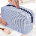 GFU Makeup Bag for Women, Cute Cosmetic Bag, Lightweight Toiletry Make up Bag, Large Seersucker Aesthetic Organizer Storage Pouch for Girls, Women
