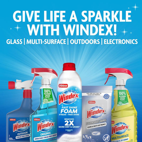 Windex Glass and Window Cleaner Spray Bottle, Packaging Designed to Prevent Leakage and Breaking, Surface Cleaning Spray, Original Blue Scent, 23