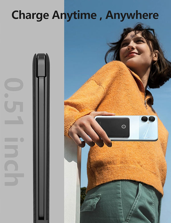 6000Mah Ultra Slim Built in Cables Power Bank, Card Size Built in USB C Cords Battery Pack Portable Charger for Phones, 3 Output External Battery
