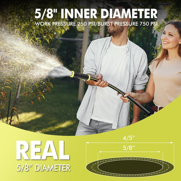 Garden Hose 10FT - PHLEX PRO Heavy-Duty Premium 5/8'' Rubber 3-Layer Water Hose - Flexible Hybrid Lightweight Water Hose, Full Brass Male to