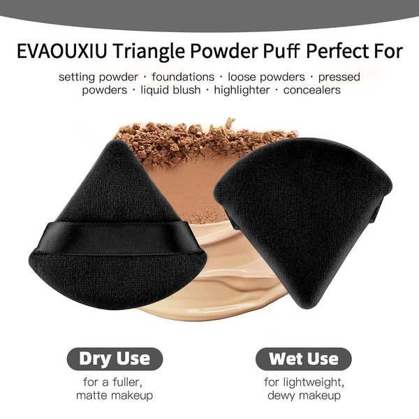 2 Pcs EVAOUXIU Triangle Powder Puff for Face Powder, Soft Plush Setting Powder Puff, Velour Cosmetic Foundation Blender Sponge Beauty Makeup Tools