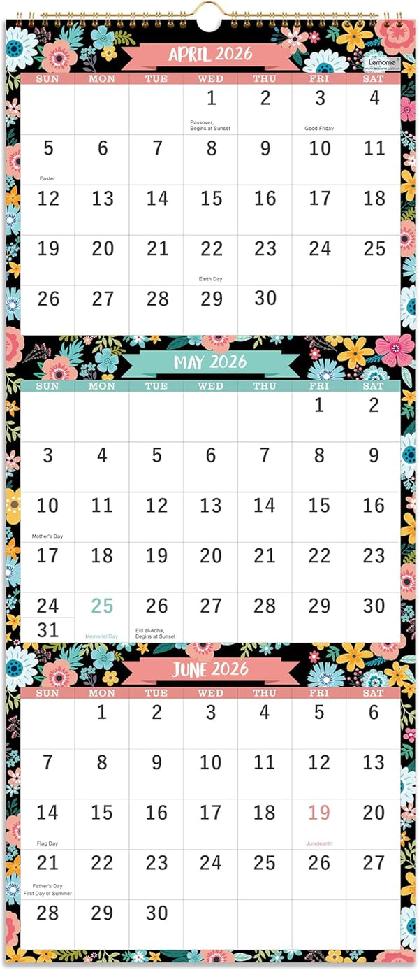 Calendar 2025-2026 - May. 2025 - Jun. 2026, 3 Month Display Wall Calendar (Folded in One Month), 11.3" X 26" (When Opened), Vertical Calendar