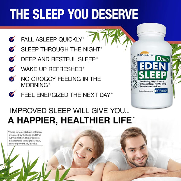 Eden Daily Sleep [New GABA Free Formula] â Fall Asleep Faster, Relax Your Muscles, Promote Deep and Restful Sleep (60 Vegan Capsules)