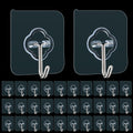 Adhesive Hooks, 32 Pack 33Lb(Max) Sticky Hooks, Transparent Reusable Removable Adhesive Hooks for Hanging, Wall Hooks for Hanging Can Be Use for