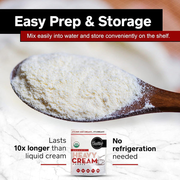 Healthier Comforts Organic Heavy Cream Powder (21 Oz) | Kosher, Gluten Free, Non-Gmo, and Keto Friendly | Long Lasting, Easy Sauces, Baking | Made