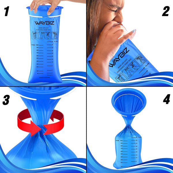 Vomit Bags 16 Pack 1000 Ml, Non-Transparent Disposable Barf Bag, Throw up & Emesis Bag for Nausea Travel Motion Morning Air Sea & Car Sickness