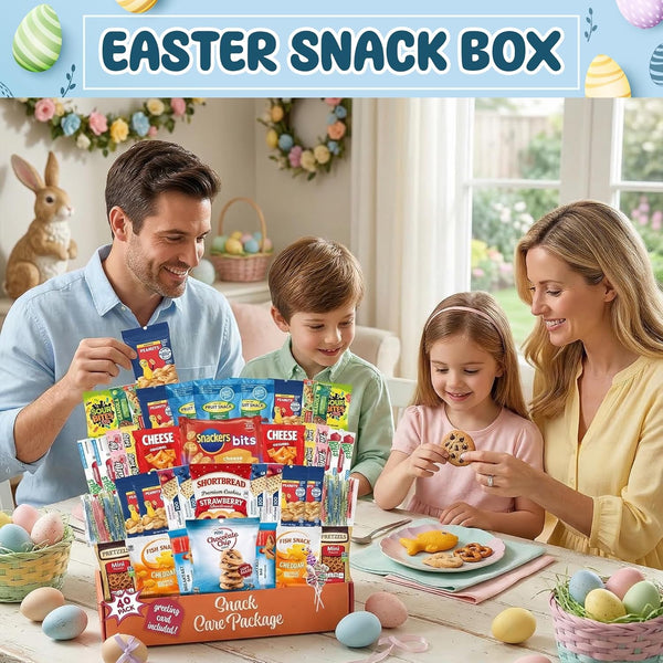 Snack Box Variety Pack (40 Count) Candy Gift Basket - College Student Care Package, Prime Food Arrangement Chips, Cookies, Bar'S - Easter,