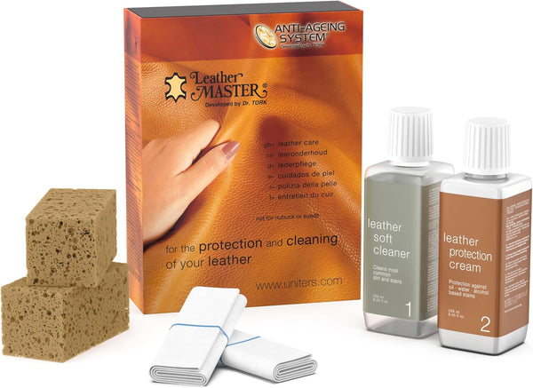 Leather Master Leather Care Kit | Leather Cleaner and Conditioner Kit | Cleans & Restores Car Seats, Furniture, Purses, Jackets | Includes Leather