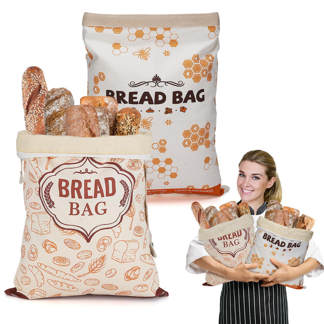 2Pcs Beeswax Bread Bags for Homemade Bread - Reusable Cotton Sourdough Breads Storage Bags, Large Beeswax Wraps Breads S