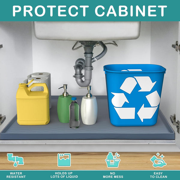 Waterproof Silicone under Sink Mat 31'' X 22'' Shelf Liner for Kitchen and Bathroom, Cabinet and Counter Protector, Storage and Organizers, Litter