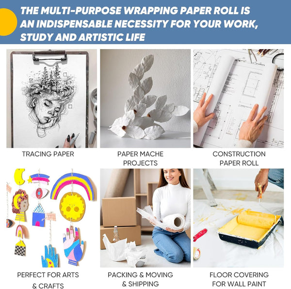 White Wrapping Paper Craft Paper Kraft Paper Roll 15" X 450", Bulletin Board Paper, Arts & Crafts, Gift Wrapping Packing Painting Drawing Paint