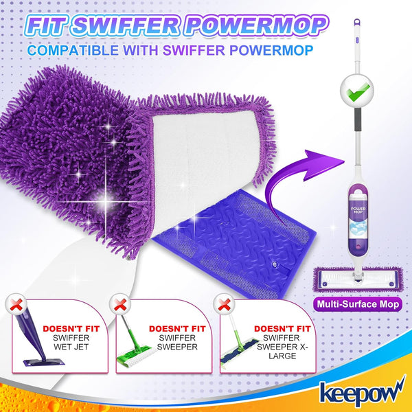 KEEPOW 8 Pack Reusable Pads for Swiffer Power Mop, Refill Pads for Swiffer Power Mop Wood Floor Cleaning, Microfiber Mop Pads for Hardwood Floors