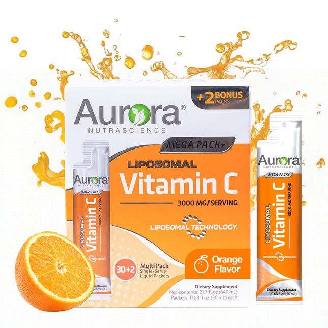 Aurora Nutrascience Mega-Pack Liposomal Vitamin C, Immune Support, 3,000 Mg per Serving, Vegan, Gluten Free, Non-Gmo, 32