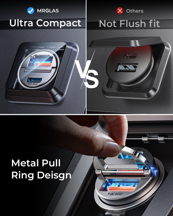 MRGLAS 90W USB C Car Charger Fast Charging,[Invisible Design] All Metal Car Charger USB C PD45W+QC3.0 Dual Port Cigarette Lighter Car Adapter for