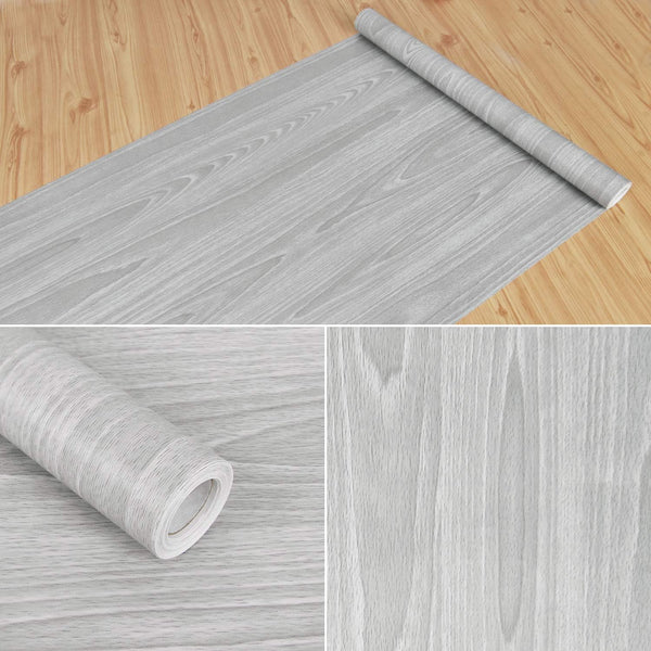 Gray Wood Contact Paper 17.71 X 118 Inch Wood Grain Texture Peel and Stick Wallpaper Adhesive Paper Light Grey Wall Covering Desk Shelf Drawer