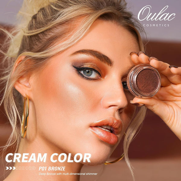 Oulac Shimmer Cream Eyeshadow Also for Highlighter Blendable Eye Shadow Waterproof&Long Lasting with Moisturizing Formula Soft Shimmer Eye