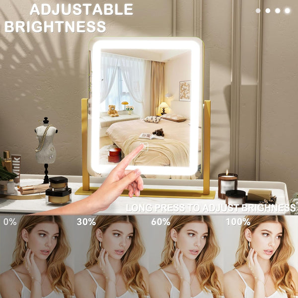 Vanity Mirror with Lights, 12.6"Ã15" LED Makeup Mirror, Lighted Makeup Mirror with Lights, Smart Touch Control Dimmable 3 Modes Light, Lighted up
