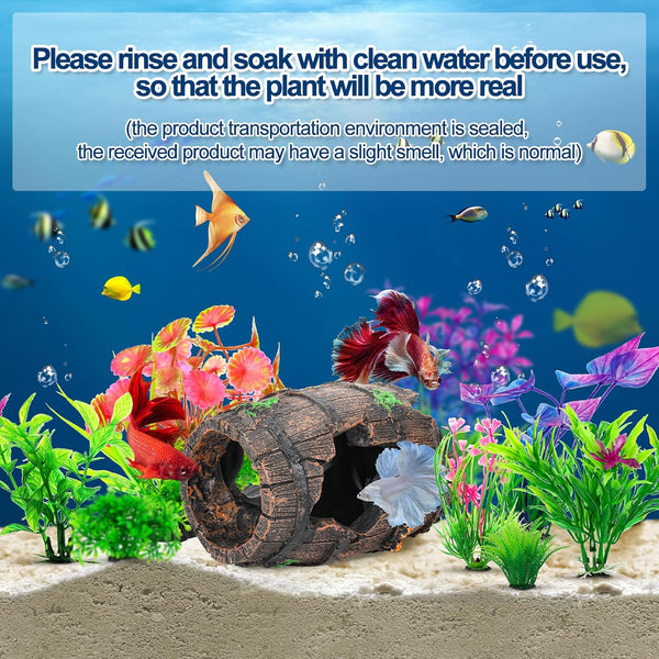 Cousduobe Fish Broken Barrel Decor Fish Tank Decorations Betta Fish Tank Accessories,Starfish Barrel X 1Pc, Fish Tank Plants X 8Pcs