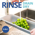 BLUE GINKGO over the Sink Colander Strainer Basket - Wash Vegetables and Fruits, Drain Cooked Pasta and Dry Dishes - Extendable - New Home Kitchen
