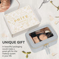 Prite Small Makeup Bag for Women Portable Clear Makeup Bag Cute Mini Waterproof Travel Cosmetic Bag with Gold Zipper for Car Essentials(Grey)