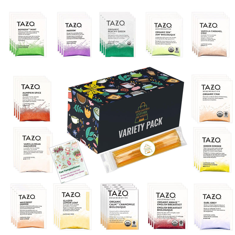 56-Piece Tea Sampler Gift Set â 14 Flavors, Premium Assorted Variety Pack with 10 Honey Sticks & Recipe Ebook â Gift for Tea Lovers, Him & Her