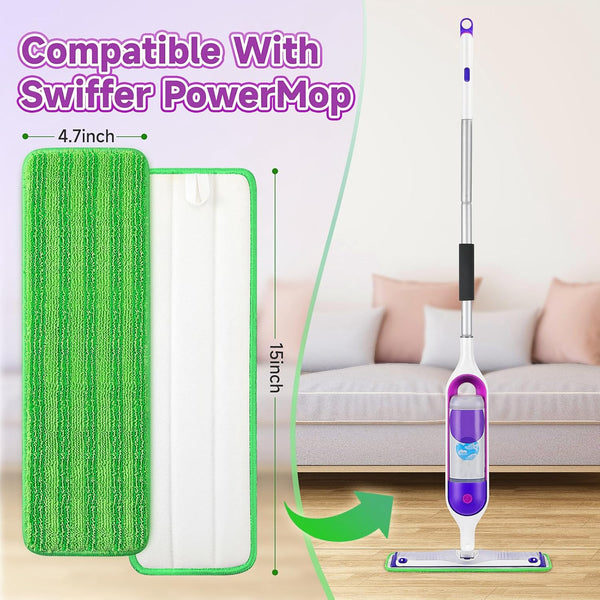 8 Pack Reusable Mop Pads Compatible for Swiffer Powermop,Microfiber Mop Pads for 13-15'' Spray Mop, Floor Mop Pads Refills for Swiffer, Machine