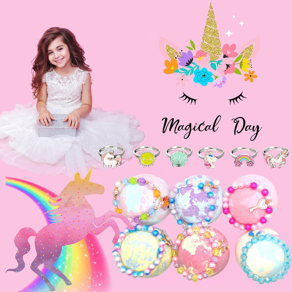 Unicorn Bath Bombs with Surprise inside for Kids Girls, Bath Bombs Surprise Birthday Gifts Unicorn Gifts for Kids Girls with Jewelry Toys Inside