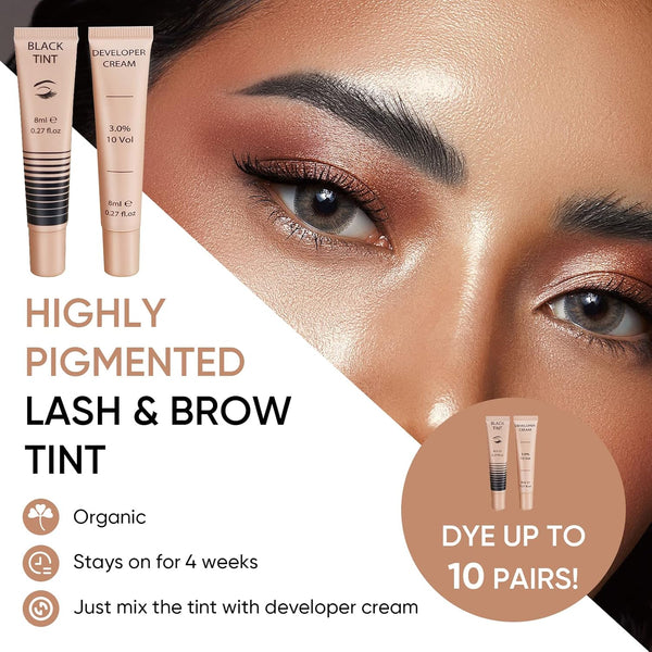 Lash Color Kit Instant Black Eyelash Color 8ml Easy to Use with Natural Results for Beginner Salon Beauty A-without eye patch