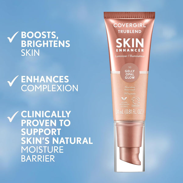 Covergirl Trublend Skin Enhancer, Opal Glow, Luminizer, Healthy-Looking Glow, Flexible Coverage, Clean & Vegan, Water-Based Formula, for All Skin