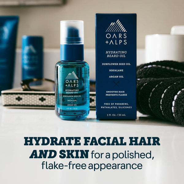 Oars + Alps Hydrating Beard Oil for Men, Moisturizes & Softens Beard, Nourishing Argan & Jojoba Oils, Soothes Skin & Reduces Itch, Lightly