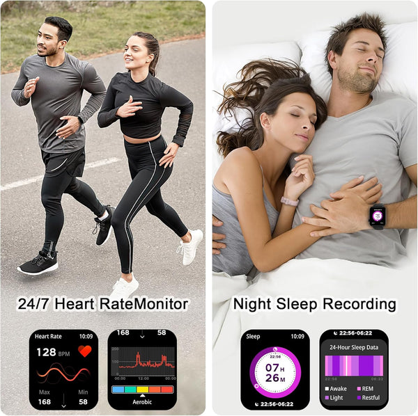 IOWODO Smart Watch for Men Women - 1.85''HD Screen with Make and Answer Calls, with AI Voice Assistant, Spo2/Heart Rate/Sleep Monitor, 100+ Sports