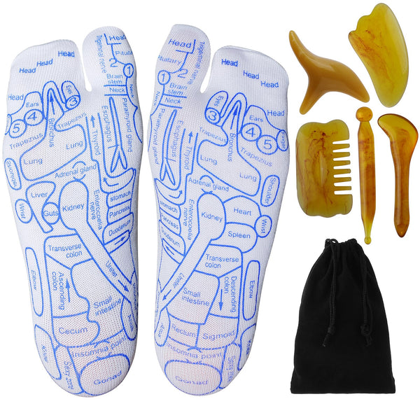 Reflexology Socks with Beginner Acupoint Massage Tools Set of 5 - Foot Pain Relief Remedy for Foot Massage Rod for Women and Men Tired Relieve