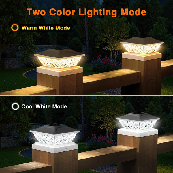 Solar Post Cap Lights Outdoor 6 Pack, 2 Mode Bright Fence Post Solar Lights Outdoor Waterproof, Deck Fence Post Cap Light Solar Powered for 4X4