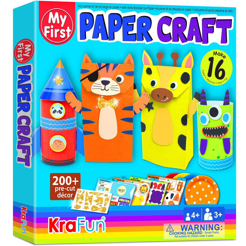 KRAFUN My First Safari Animal Paper Craft Kit, 16 DIY Arts and Crafts Zoo Animal, Organized Craft Activities Supplies Box Assembling Creative Toys