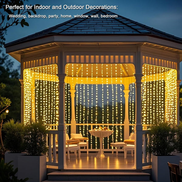 Vigdur Led Curtain String Lights, 8FT Window Fairy Lights for Bedroom with 210 Warm LEDs, Hanging Twinkle Indoor String Light for Party Wedding