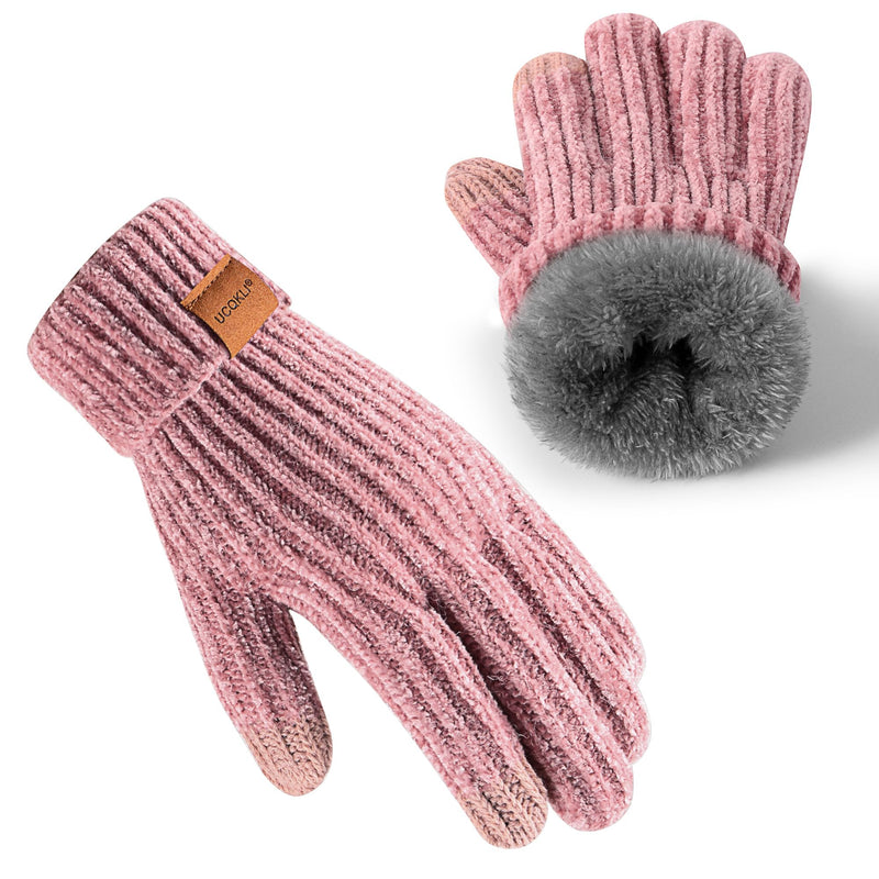 Winter Gloves for Women Chenille, Womens Gloves Cold Weather Warm Fleece Lined, Gloves for Women Touchscreen Fingers