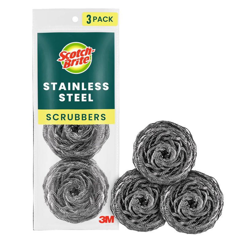 Scotch-Brite Stainless Steel Scrubber, Dish Scrubbers for Cleaning Kitchen and Household, Dishes, 3