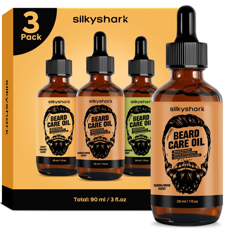 Beard Oil (3 Pack, 90Ml), Beard Growth & Conditioning Oil for Men, Hydrating Beard Moisturizer for Grooming & Care, Sandalwood, Cedarwood, Sweet