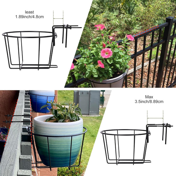 TQVAI 10 Inch Railing Planter - Fit for 1.5 to 3.5 Inches Railing - Adjustable Hanging Planters Outdoor Balcony Deck Flower Pot Holder Metal