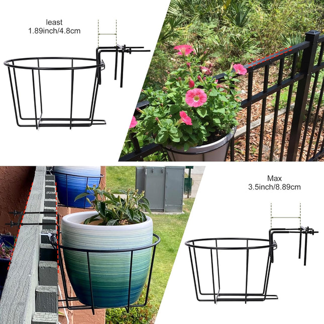 TQVAI 10 Inch Railing Planter - Fit for 1.5 to 3.5 Inches Railing - Adjustable Hanging Planters Outdoor Balcony Deck Flo