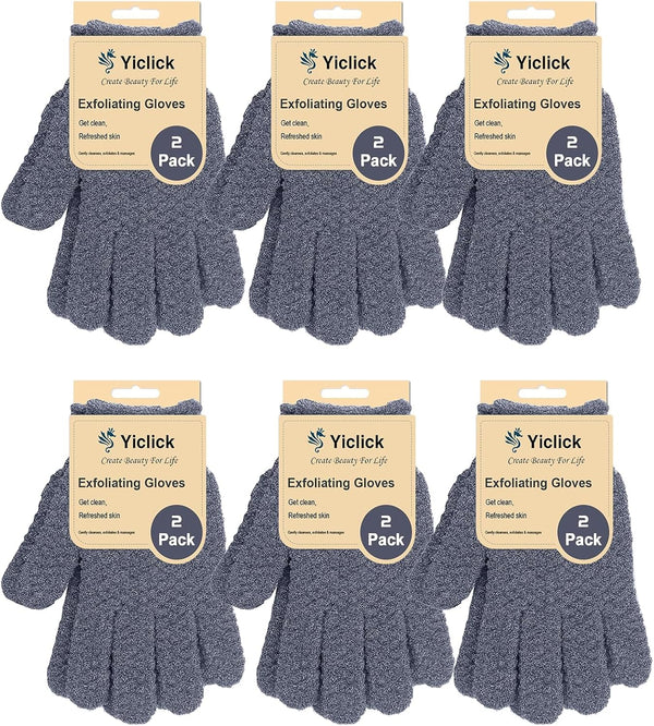 Yiclick 6Pairs Heavy Exfoliating Gloves,Body Scrub Exfoliator for Dead Skin Remover,Exfoliating Body Scrubber for Bath Shower