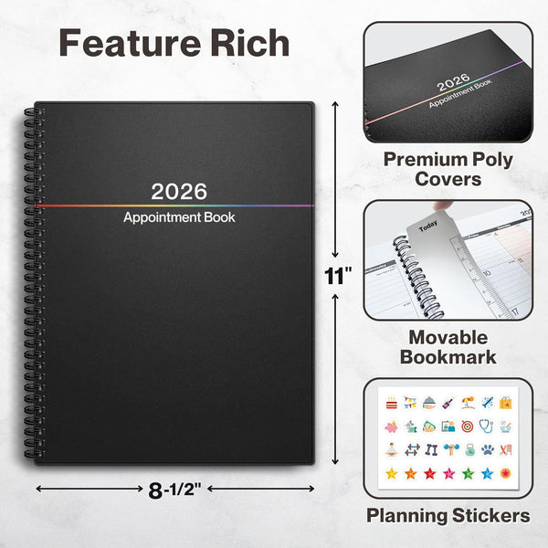 Dunwell Large Appointment Book 2025-2026 (Colorful), July 2025 - June 2026, 8.5 X 11 Appointment Planner 15 Minute Increments, Schedule Book with