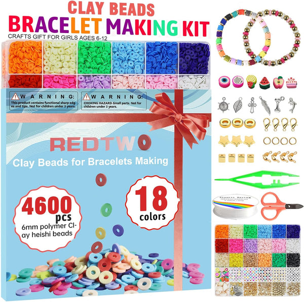 Redtwo 5100 Clay Beads Bracelet Making Kit, Flat Preppy Beads for Friendship Jewelry Making,Polymer Heishi Beads with Charms Gifts for Teen Girls