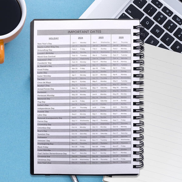 Utytrees Planner 2025-2026 - 18 Months, Black PP Cover-2025.1, 5.2" X 7.5" - Daily, Weekly & Monthly Planner with Water Intake Checklist