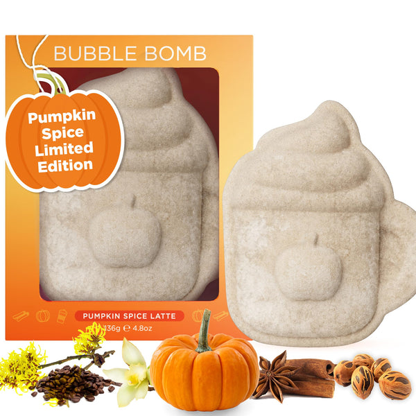 Pumpkin Spice Latte Bath Bomb for Women & Girls (Giftable Packaging) â Natural Relaxing Fall Bubble Bombs - Luxury Vanilla, Coffee, Cinnamon &