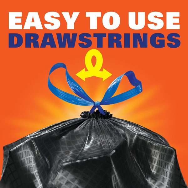 Hefty Ultra Strong 13 Gallon Trash Bags, Black Tall Kitchen Trash Bags 13 Gallon Size, Break Resistant Drawstring Enclosure, Continuous Odor